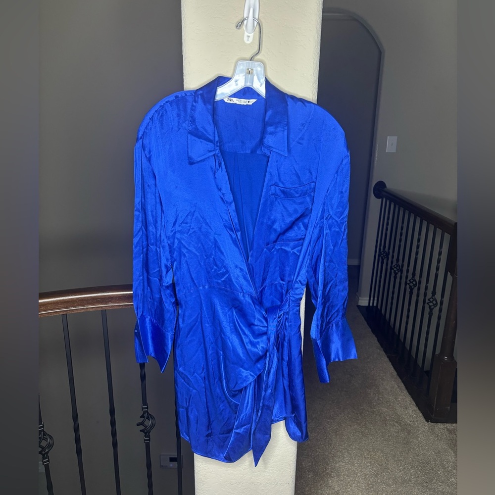 Zara Satin Effect Wrap Dress with Long Sleeves size L City Coastal Date Night